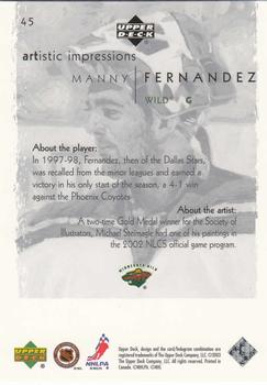 2002-03 Upper Deck Artistic Impressions #45 Manny Fernandez Back
