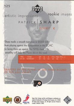 2002-03 Upper Deck Artistic Impressions #125 Patrick Sharp Back