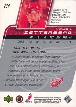 2002-03 Upper Deck #234 Henrik Zetterberg Back