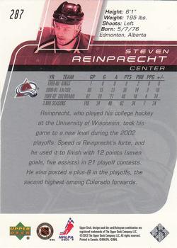 2002-03 Upper Deck #287 Steven Reinprecht Back