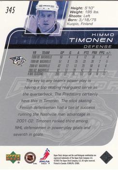 2002-03 Upper Deck #345 Kimmo Timonen Back