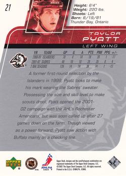 2002-03 Upper Deck #21 Taylor Pyatt Back