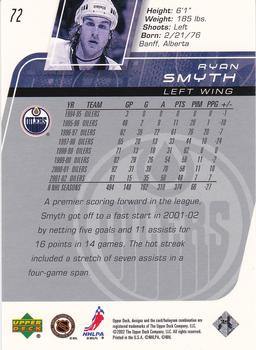 2002-03 Upper Deck #72 Ryan Smyth Back