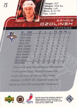 2002-03 Upper Deck #75 Sandis Ozolinsh Back
