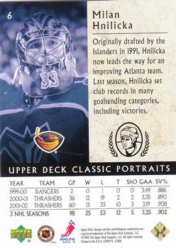 2002-03 Upper Deck Classic Portraits #6 Milan Hnilicka Back