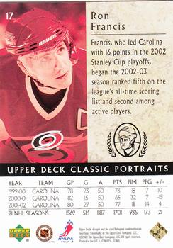 2002-03 Upper Deck Classic Portraits #17 Ron Francis Back