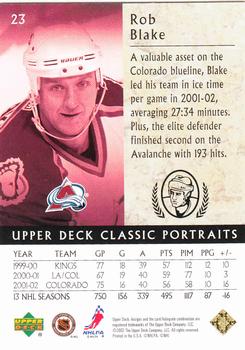 2002-03 Upper Deck Classic Portraits #23 Rob Blake Back