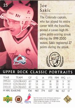 2002-03 Upper Deck Classic Portraits #25 Joe Sakic Back