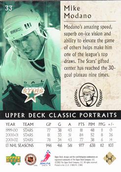 2002-03 Upper Deck Classic Portraits #33 Mike Modano Back