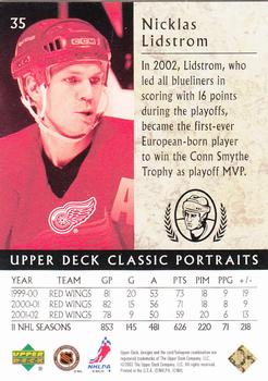 2002-03 Upper Deck Classic Portraits #35 Nicklas Lidstrom Back