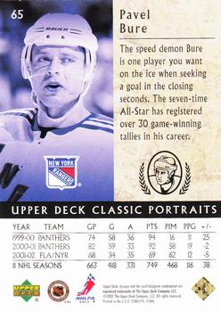 2002-03 Upper Deck Classic Portraits #65 Pavel Bure Back