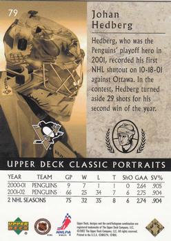 2002-03 Upper Deck Classic Portraits #79 Johan Hedberg Back