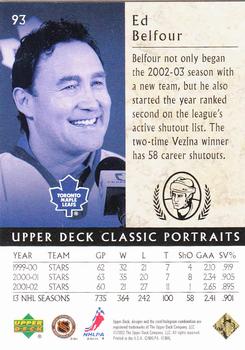 2002-03 Upper Deck Classic Portraits #93 Ed Belfour Back