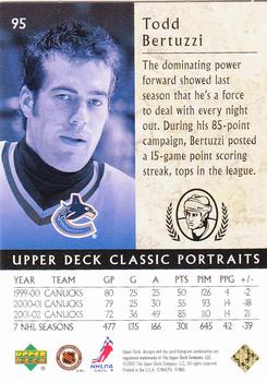 2002-03 Upper Deck Classic Portraits #95 Todd Bertuzzi Back