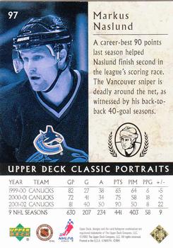 2002-03 Upper Deck Classic Portraits #97 Markus Naslund Back