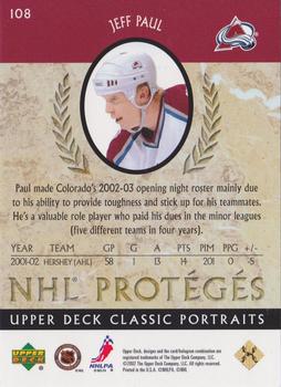 2002-03 Upper Deck Classic Portraits #108 Jeff Paul Back