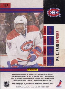 2010-11 Playoff Contenders #142 P.K. Subban Back