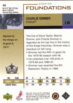 2002-03 Upper Deck Foundations #40 Charlie Simmer Back