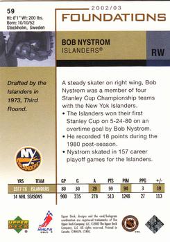2002-03 Upper Deck Foundations #59 Bob Nystrom Back