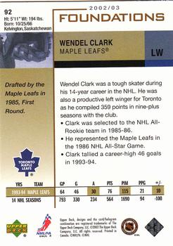 2002-03 Upper Deck Foundations #92 Wendel Clark Back
