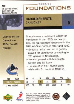2002-03 Upper Deck Foundations #94 Harold Snepsts Back