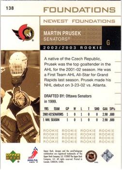 2002-03 Upper Deck Foundations #138 Martin Prusek Back