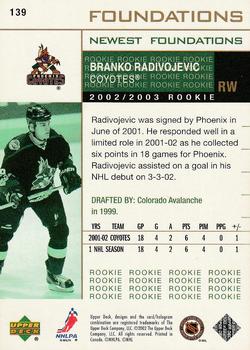 2002-03 Upper Deck Foundations #139 Branko Radivojevic Back