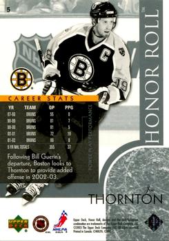 2002-03 Upper Deck Honor Roll #5 Joe Thornton Back