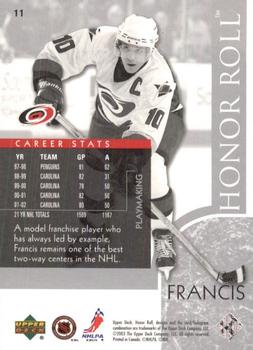 2002-03 Upper Deck Honor Roll #11 Ron Francis Back