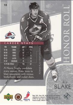 2002-03 Upper Deck Honor Roll #18 Rob Blake Back