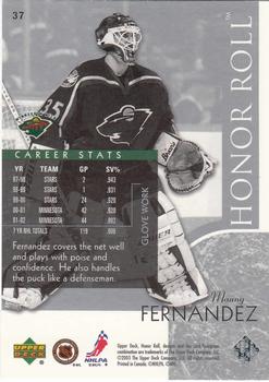 2002-03 Upper Deck Honor Roll #37 Manny Fernandez Back