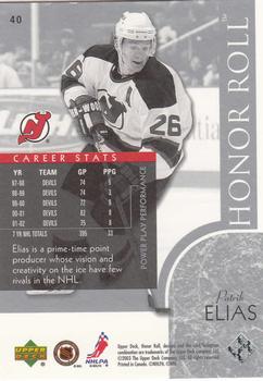 2002-03 Upper Deck Honor Roll #40 Patrik Elias Back