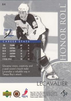 2002-03 Upper Deck Honor Roll #64 Vincent Lecavalier Back