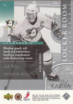 2002-03 Upper Deck Honor Roll #71 Paul Kariya Back