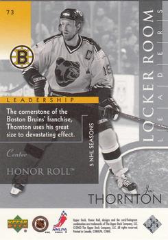 2002-03 Upper Deck Honor Roll #73 Joe Thornton Back