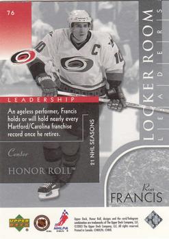 2002-03 Upper Deck Honor Roll #76 Ron Francis Back