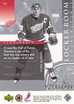 2002-03 Upper Deck Honor Roll #81 Steve Yzerman Back