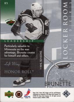 2002-03 Upper Deck Honor Roll #85 Andrew Brunette Back
