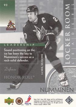 2002-03 Upper Deck Honor Roll #93 Teppo Numminen Back