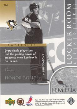 2002-03 Upper Deck Honor Roll #94 Mario Lemieux Back