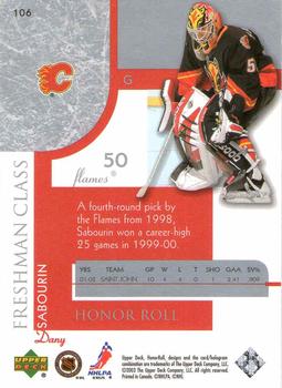 2002-03 Upper Deck Honor Roll #106 Dany Sabourin Back