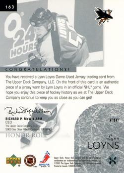 2002-03 Upper Deck Honor Roll #163 Lynn Loyns Back