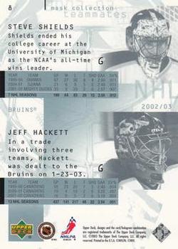 2002-03 Upper Deck Mask Collection #8 Jeff Hackett / Steve Shields Back