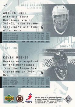2002-03 Upper Deck Mask Collection #17 Kevin Weekes / Arturs Irbe Back
