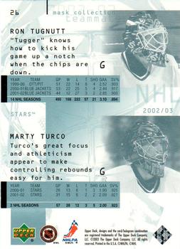 2002-03 Upper Deck Mask Collection #26 Marty Turco / Ron Tugnutt Back
