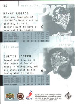 2002-03 Upper Deck Mask Collection #30 Curtis Joseph / Manny Legace Back
