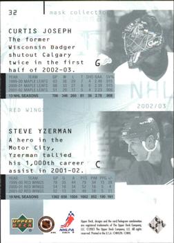 2002-03 Upper Deck Mask Collection #32 Steve Yzerman / Curtis Joseph Back