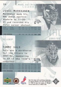 2002-03 Upper Deck Mask Collection #34 Tommy Salo / Jussi Markkanen Back