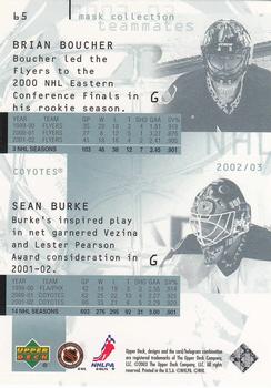 2002-03 Upper Deck Mask Collection #65 Sean Burke / Brian Boucher Back