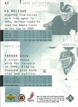 2002-03 Upper Deck Mask Collection #83 Trevor Kidd / Ed Belfour Back